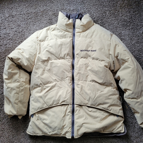 MOUNTAIN HORSE EQUESTRIAN Puffer Reversible Tan Gray Jacket Coat Woman's Large - Picture 1 of 13